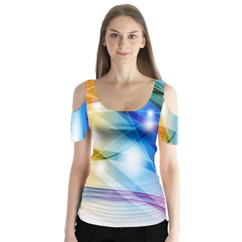 Colour Abstract Butterfly Sleeve Cutout Tee  by Nexatart