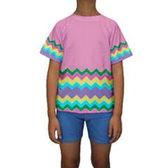 Easter Chevron Pattern Stripes Kids  Short Sleeve Swimwear by Nexatart