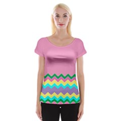 Easter Chevron Pattern Stripes Women s Cap Sleeve Top