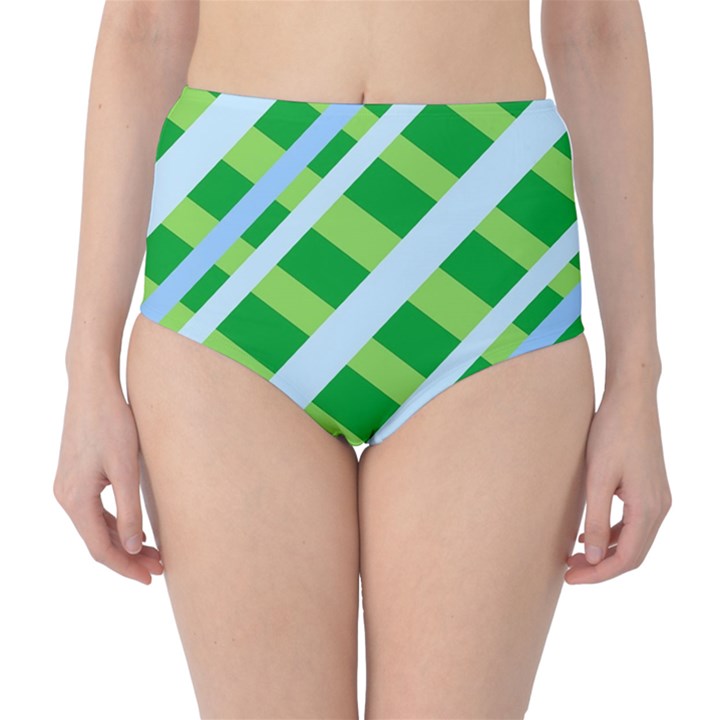 Fabric Cotton Geometric Diagonal High-Waist Bikini Bottoms