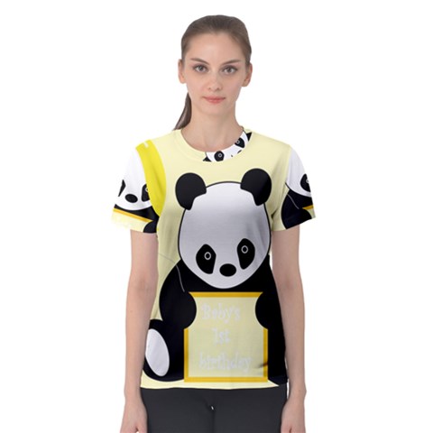 First Birthday Panda Card Women s Sport Mesh Tee by Nexatart