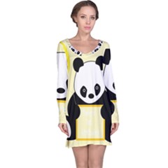 First Birthday Panda Card Long Sleeve Nightdress by Nexatart