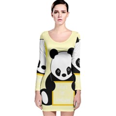 First Birthday Panda Card Long Sleeve Velvet Bodycon Dress by Nexatart