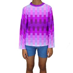 Geometric Cubes Pink Purple Blue Kids  Long Sleeve Swimwear