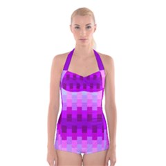 Geometric Cubes Pink Purple Blue Boyleg Halter Swimsuit  by Nexatart