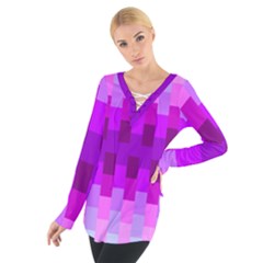 Geometric Cubes Pink Purple Blue Women s Tie Up Tee