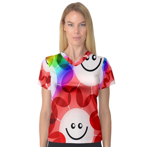 Happy Flowers Women s V-neck Sport Mesh Tee by Nexatart