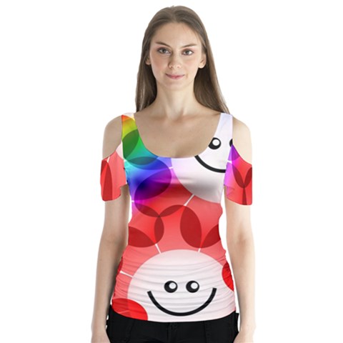 Happy Flowers Butterfly Sleeve Cutout Tee  by Nexatart