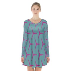 Pattern Background Structure Pink Long Sleeve Velvet V-neck Dress by Nexatart