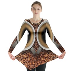 Owl Coffee Art Long Sleeve Tunic  by Nexatart