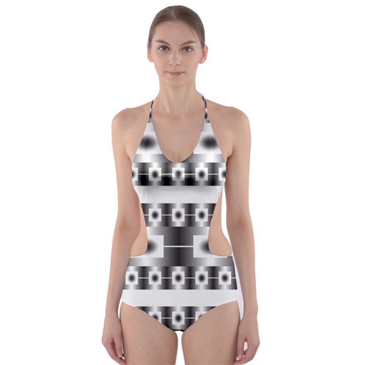 Pattern Background Texture Black Cut-Out One Piece Swimsuit