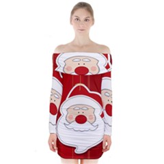 Santa Claus Xmas Christmas Long Sleeve Off Shoulder Dress by Nexatart