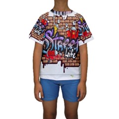 Graffiti Word Characters Composition Decorative Urban World Youth Street Life Art Spraycan Drippy Bl Kids  Short Sleeve Swimwear by Foxymomma