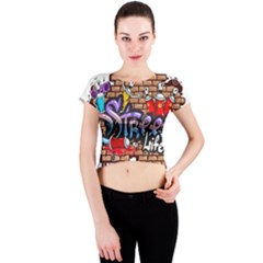 Graffiti Word Characters Composition Decorative Urban World Youth Street Life Art Spraycan Drippy Bl Crew Neck Crop Top by Foxymomma