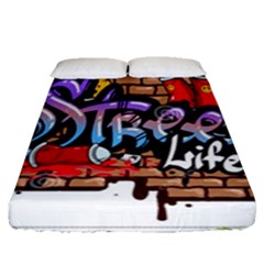 Graffiti Word Characters Composition Decorative Urban World Youth Street Life Art Spraycan Drippy Bl Fitted Sheet (queen Size) by Foxymomma