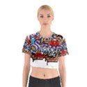 Graffiti Word Characters Composition Decorative Urban World Youth Street Life Art Spraycan Drippy Bl Cotton Crop Top View1