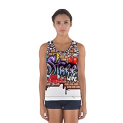 Graffiti Word Characters Composition Decorative Urban World Youth Street Life Art Spraycan Drippy Bl Women s Sport Tank Top  by Foxymomma