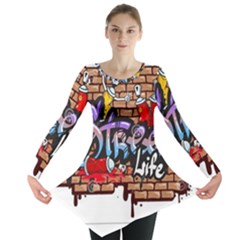 Graffiti Word Characters Composition Decorative Urban World Youth Street Life Art Spraycan Drippy Bl Long Sleeve Tunic  by Foxymomma