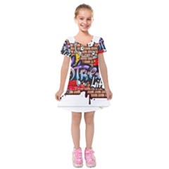 Graffiti Word Characters Composition Decorative Urban World Youth Street Life Art Spraycan Drippy Bl Kids  Short Sleeve Velvet Dress by Foxymomma