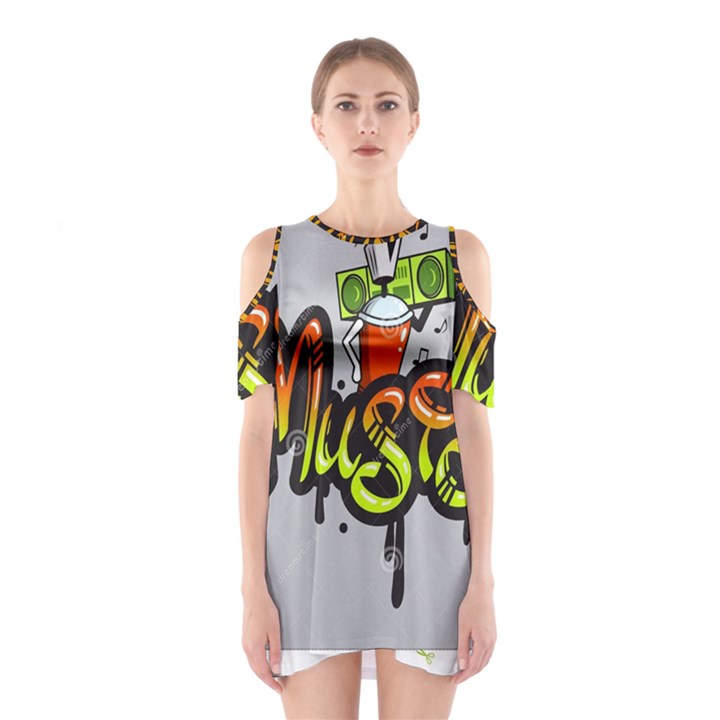 Graffiti Word Character Print Spray Can Element Player Music Notes Drippy Font Text Sample Grunge Ve Shoulder Cutout One Piece