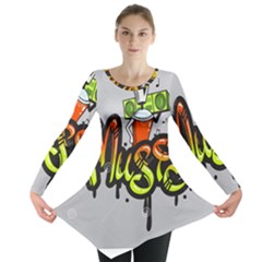 Graffiti Word Character Print Spray Can Element Player Music Notes Drippy Font Text Sample Grunge Ve Long Sleeve Tunic 