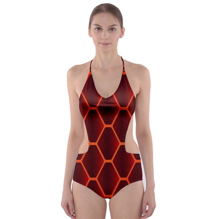 Snake Abstract Pattern Cut-Out One Piece Swimsuit