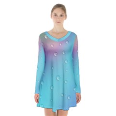 Water Droplets Long Sleeve Velvet V-neck Dress by Nexatart