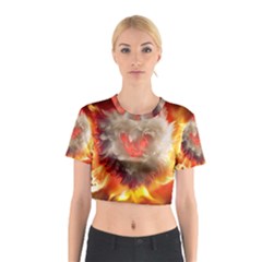 Arts Fire Valentines Day Heart Love Flames Heart Cotton Crop Top by Nexatart