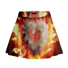 Arts Fire Valentines Day Heart Love Flames Heart Mini Flare Skirt by Nexatart