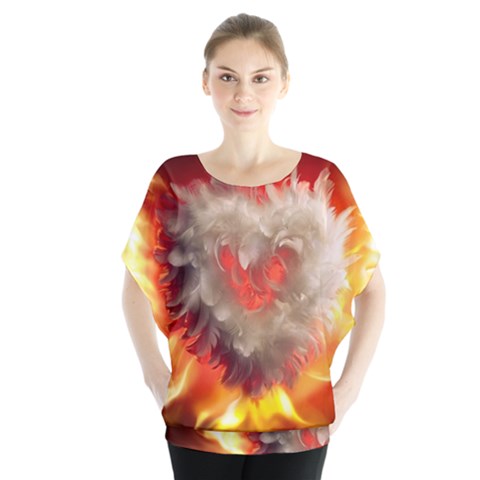 Arts Fire Valentines Day Heart Love Flames Heart Blouse by Nexatart