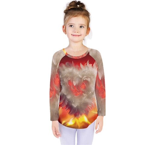 Arts Fire Valentines Day Heart Love Flames Heart Kids  Long Sleeve Tee by Nexatart