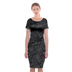 Black Rectangle Wallpaper Grey Classic Short Sleeve Midi Dress by Nexatart