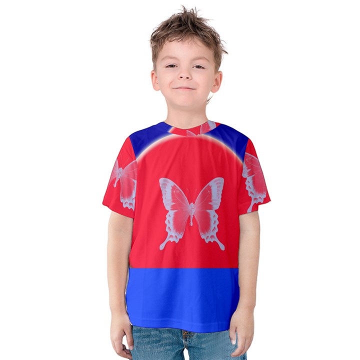 Blue Background Butterflies Frame Kids  Cotton Tee