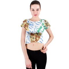 Broken Tile Texture Background Crew Neck Crop Top by Nexatart