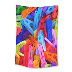 Clothespins Colorful Laundry Jam Pattern Small Tapestry by Nexatart