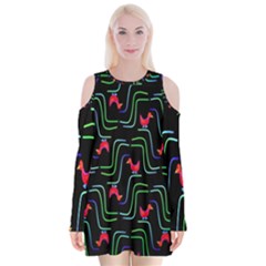 Computer Graphics Webmaster Novelty Pattern Velvet Long Sleeve Shoulder Cutout Dress by Nexatart