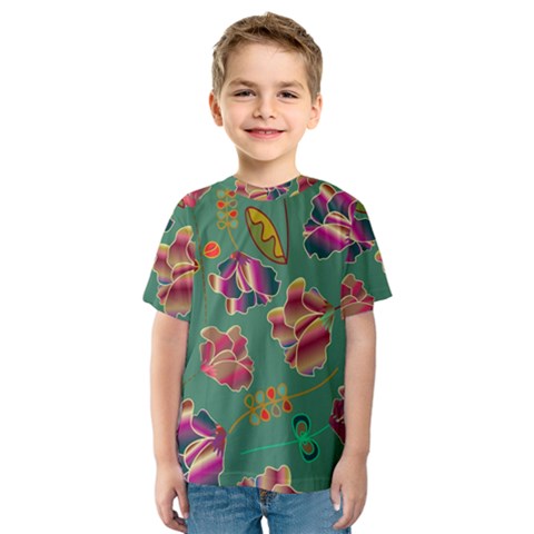 Flowers Pattern Kids  Sport Mesh Tee by Nexatart