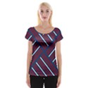 Geometric Background Stripes Red White Women s Cap Sleeve Top View1