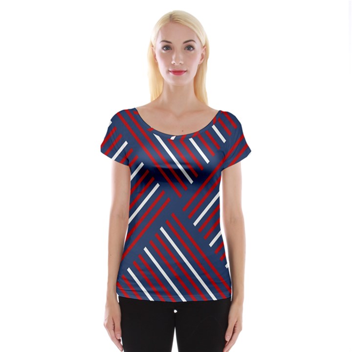 Geometric Background Stripes Red White Women s Cap Sleeve Top