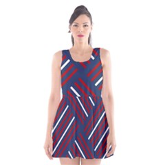 Geometric Background Stripes Red White Scoop Neck Skater Dress by Nexatart