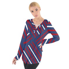 Geometric Background Stripes Red White Women s Tie Up Tee by Nexatart