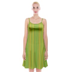 Green Lines Spaghetti Strap Velvet Dress by Valentinaart