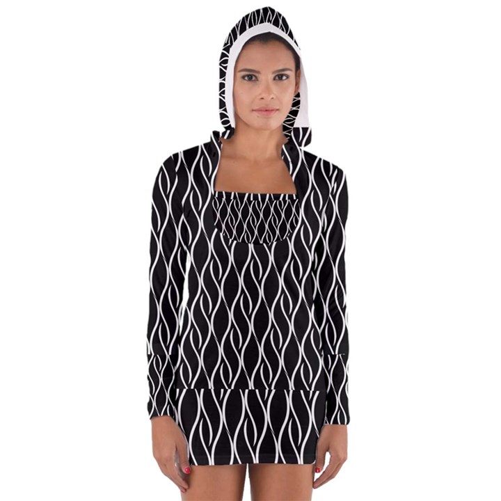 Elegant black and white pattern Women s Long Sleeve Hooded T-shirt