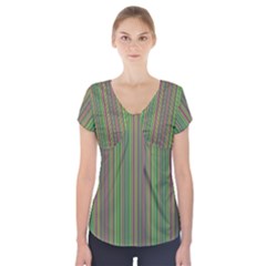 Green Lines Short Sleeve Front Detail Top by Valentinaart