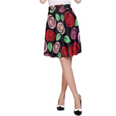 Red And Pink Roses A-line Skirt by Valentinaart