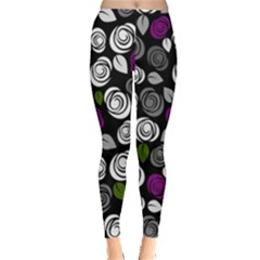 Purple Roses Pattern Leggings  by Valentinaart