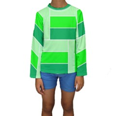 Green Shades Geometric Quad Kids  Long Sleeve Swimwear by Nexatart