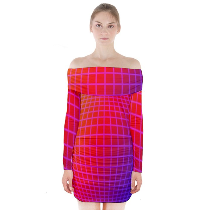 Grid Diamonds Figure Abstract Long Sleeve Off Shoulder Dress