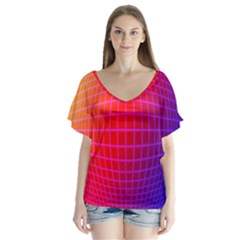 Grid Diamonds Figure Abstract Flutter Sleeve Top by Nexatart