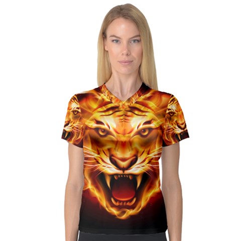 Tiger Women s V-neck Sport Mesh Tee by Nexatart